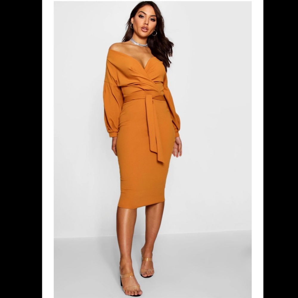 boohoo Off-Shoulder Wrap Midi Dress NWT 8